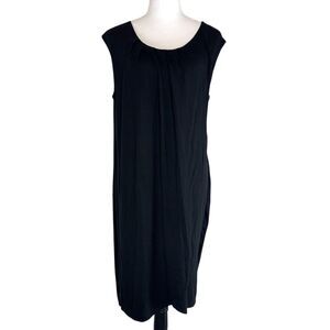 Garnet Hill Faux Wrap Midi Dress Size L Black Pleated Minimalist Quiet Luxury